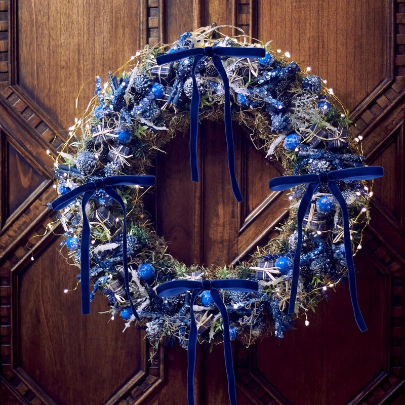 Lavwix 40Pcs Velvet Ribbon Bows, 5x7 Inch Pre-Tied Bows Christmas Ornaments for Xmas Tree, Garland, Wreath, Gift and Holiday Home Décor (5 x 7 Inch, Width of 3/8",Navy Blue) - Image 4